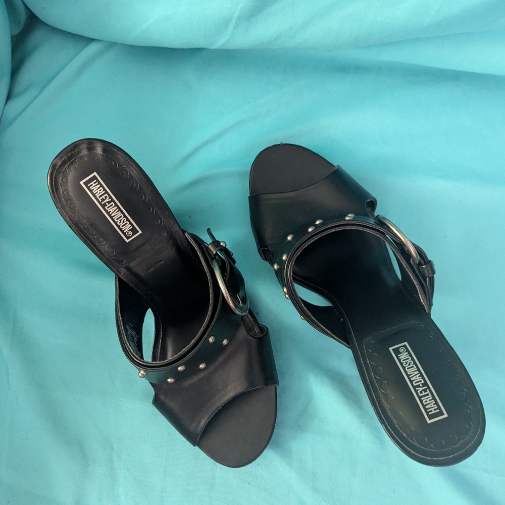 Harley Davidson chunky heeled black with studs size 7